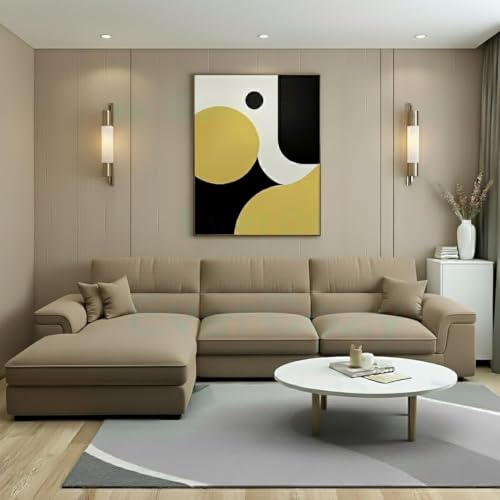 Image of Italino 4 Seater Luxurious L Shape Fabric Sofa Set (Left Side Lounger, Beige) | 3 to 4 Person Wooden Corner Sofa Couch for Living Room Bedroom Home Hall Furniture