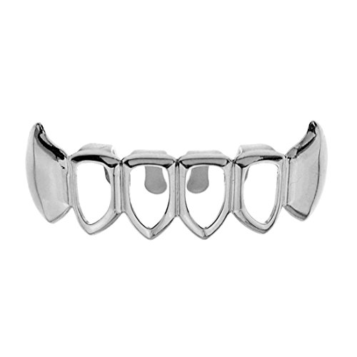 Vampire Fang Grillz Four Open Face Bottom Row Lower Teeth Silver Tone Hip Hop Mouth Grills