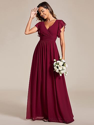 Ever-Pretty Women's Flowy Chiffon A Line Ruffles Sleeves Back Cutout Bridesmaid Dresses 018193