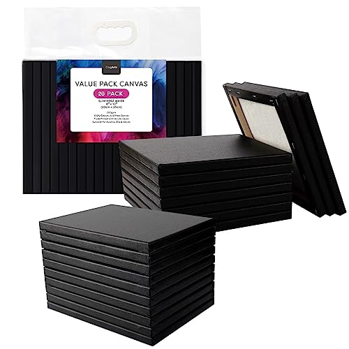 ZingArts Black Canvases for Painting 8x10Inch 20-Pack, 100% Cotton Primed Prestretched Canvas Boards for Acrylic, Oil, Watercolor, Gouache