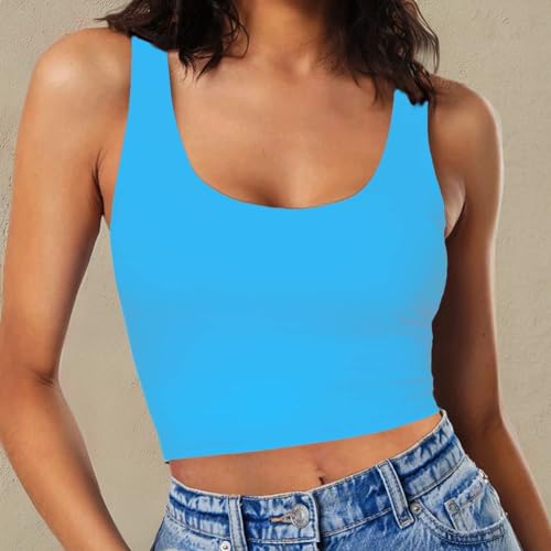 Image of Women's Sexy Sleeveless Crop Tops Double Layer Scoop Neck Cropped Tank Top