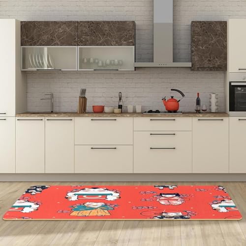Alfombra de cocina antideslizante VAPOKF evita resbalones con diseño japonés de gatos 3