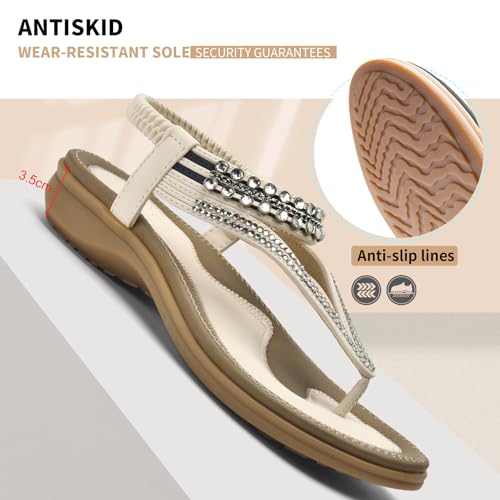 Image of Littleplum Womens Sandals Arch Support Slingback Rhinestone Dressy Sandals Comfort Summer Shoes Ankle Strap Elastic Flats for Beach Walking