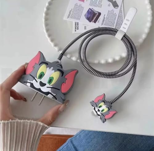 Image of J'TTON Case Cover for 18W /20W iPhone Adapter & USB-C Cable | Cute 3D Cartoon Character (Grey T and J)