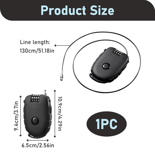 Candado con Cable Retráctil 100 cm, Candado de esquí de 4 Dígitos para Casco de Moto, Bicicleta, Equipaje, Taquilla, Maleta Antirrobo Ligero de Acero Inoxidable con Combinación Ajustable de Seguridad - imagen 2