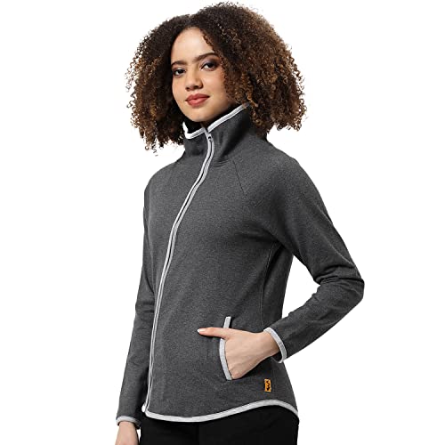 Image of Campus Sutra Women cotton Premium Zipper Hoodie-Grey
