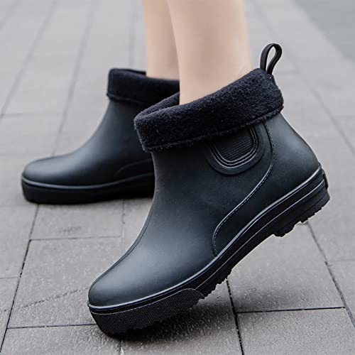 Generisch Extra Breite Schuhe Damen Weite K mit Baumwolle innen Regenstiefel Outdoor Gummi Wasserschuhe Highheels Schuhe Damen Lack (Black #1, 39)