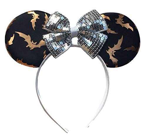 Bat Minnie Mouse Nero Arancio Argento Fiocco Paillettes Fancy Dress Headband Orecchie Halloween