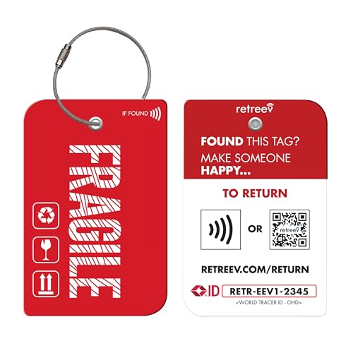 Preisvergleich Produktbild retreev Smart NFC QR Code Gepäckanhänger: Sichere Gepäckrückgabe, Identitätsschutz Einfache Einrichtung Unterstützt von Fluggesellschaften Flughäfen weltweit Zerbrechlich