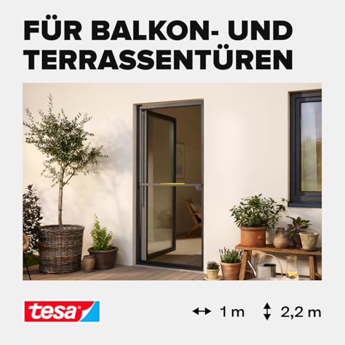 tesa Insect Stop ALU Comfort Fliegengitter für Türen - Insektengitter mit Aluminium-Rahmen & Clear View - Tür Insektenschutz - Anthrazit, 100 cm x 220 cm