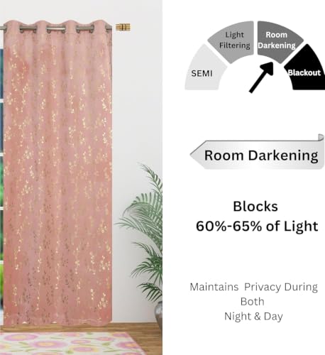 Image of Velvet Room Darkening Window Curtain 5 Feet, Golden Foil Print