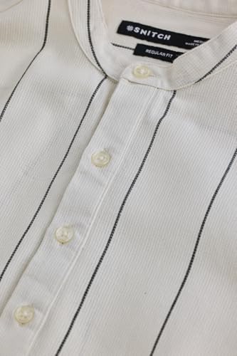 Image of SNITCH Men Casual Shirt for Smart & Everyday Wear | Regular Fit Full Sleeve Point Collar Striped Pattern | Breathable Cotton Blend Fabric for All Day Comfort