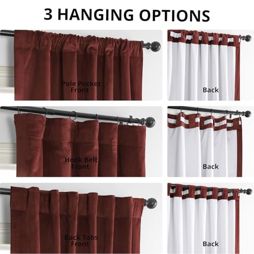 HPD Half Price Drapes Signature Blackout Velvet Curtains 96 Inch Long (1 Panel) 4-Pass Hotel Blackout Lined Window Curtains Thermal Blackout Curtains for Bedroom, Living Room, 50W x 96L, Crimson Rust