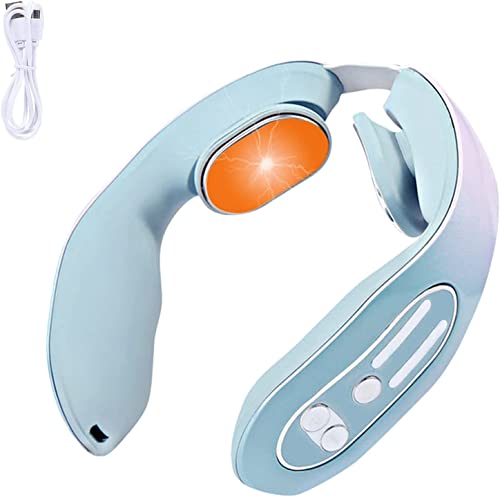 EMS Appareil de massage pour la lymphvité du cou, 12 modes de massage électrique pour soulager la douleur, massage intelligent du cou avec chaleur, pour mère, père, femme, homme (bleu) Cover