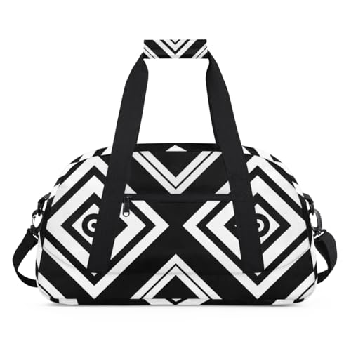 Diamond Square Black White Stripe Personalized Duffel Bag Weekend Overnight Travel Bag Sports Waterproof Gym Bag Lightweight Dance Bag2