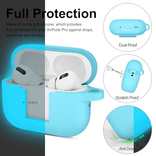 Image of for AirPods Pro 2nd 1st Generation Case Cover with Keychain, Protective Soft Silicone Skin Accessories for Apple AirPods Pro Charging Case 2022 /2019, Front LED Visible, Fluorescent Blue