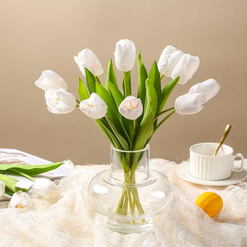 YunNasi Tulpen Künstlich 10pcs Kunstblumen wie echt Dekoration Aesthetic Brautstrauß Künstlich Geburtstag Geschenk Home Feiertags Deko Geschenk zu Weihnachten (Weiß, 10pcs)