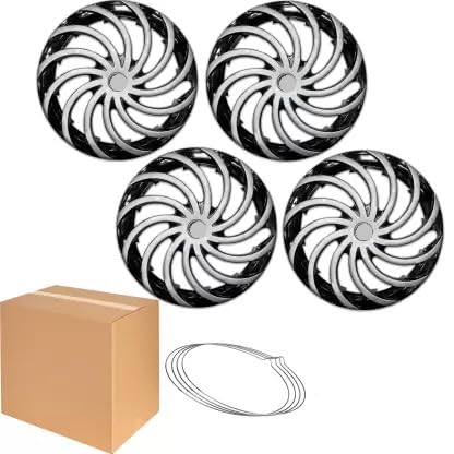 Image of Snake Design Wheel Cover Available in 12,13,14,15,16,17 inch Inch Wheel Cap Universal Model Press Fitting Set of 4 Pcs (16INCH, Black Silver)