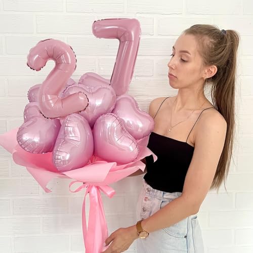 Image of TONIFUL Number Balloon 16 Inch 10 Pcs Pink 0-9 Birthday Number Balloons