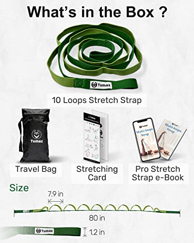 Tumaz Stretching Strap - 10 Loops & Non-Elastic Yoga Strap - Perfect Home Workout Stretch Strap for Physical Therapy, Yoga, Pilates, Flexibility