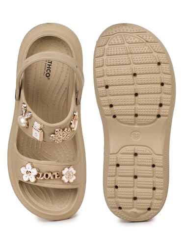 Image of ATHCO Soho Clogs Sandal for Women's|Girls|Dual-Color Soft EVA Cushioned With Massage Footbed|Easy Wear with Adjustable Back Strap|Lightweight Platform Heels|Flexible|Breathable|Extra Soft Comfortable Anti-Skid Casual Mule|All-Season|Summer|Monsoon|Rain|Winter|Waterproof|Casual Slip-On Sandal with Cute Charms & Chunky Design|Indoor & Outdoor Wear|Trendy|Fashionable|Stylish|Shoes