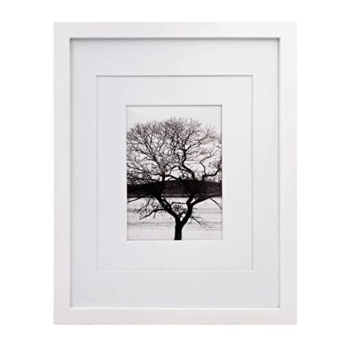 Egofine 14x11 Photo Frame White, Solid Wood Picture Frame for Tabletop and Wall Mounting with HD Plexiglass, 2 Mounts for Picture 8x10 or 5x7 inch Cover