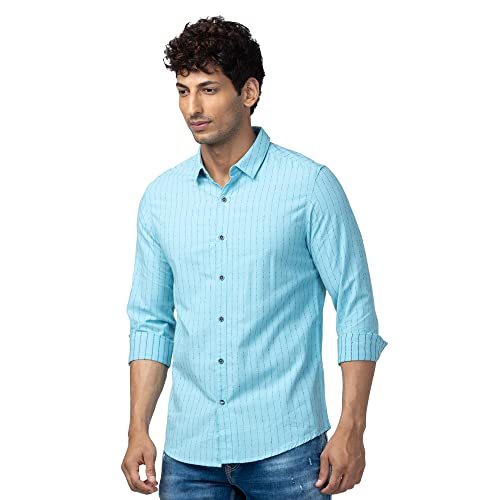 Image of Spykar Men's Slim Fit N /A Full Sleeve Striped Casual Shirts