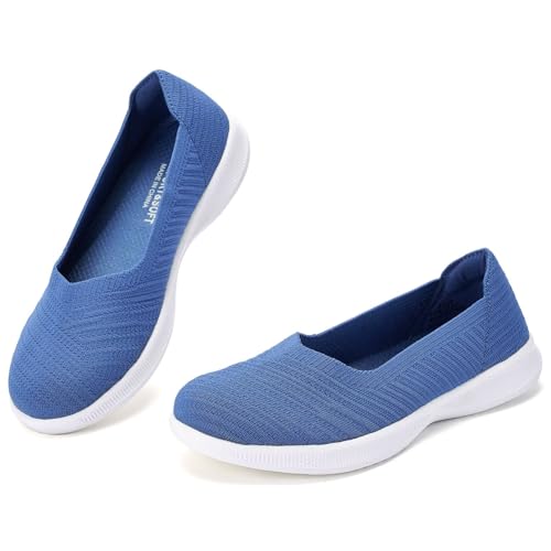 konhill Zapatos Planos Mocasines Mujer Cómodos Casuales Slip on Loafers Zapatos de Punto Vestidos Zapatos Ligeros para Caminar EU 35,5 Azul Cielo