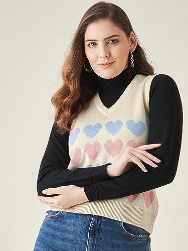 Image of Modeve Printed V Neck Sleeveless Sweater for Women||Winterwear||