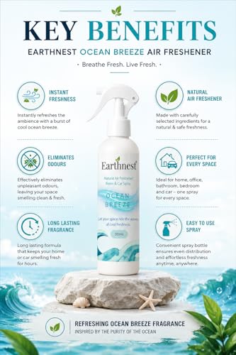 Image of Ocean Breeze Natural Air Freshener Room & Car Spray | Ocean Breeze Room Freshener Spray for Home, Office, Bathroom & Car | 200ml