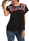 rumänische bauernblusen  YZXDORWJ Damen bestickte mexikanische Bauernbluse Mexiko Sommer Shirt Kurzarm, 290bkc, X-Groß
