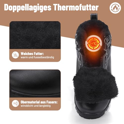 ricema Winterschuhe Herren Damen Winterstiefel Warm Gefüttert Schneestiefel Leicht Wanderschuhe Trekkingschuhe Rutschfest Stiefe, Schwarz 40 EU