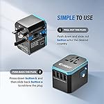 Unidapt Universal Travel Adapter, European Travel Plug Adapter - International Power Adapter Worldwide Charger with USB-C & 4 USB Ports, Travel Essentials for Italy, Japan, Europe, UK (UA-101, Blue) - Image 3