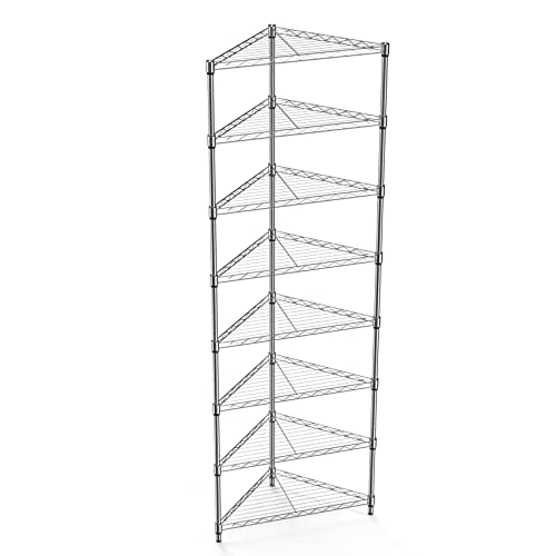 8 Tier Nsf Metal Triangle Corner Shelf Wire Shelving Unit, 400Lbs Capacity Heavy Duty Adjustable Storage Rack For Closet Kitchen Bathroom Garage & Every Room Corner, 82" H X 20" L X 20" D - Chrome #TOP14