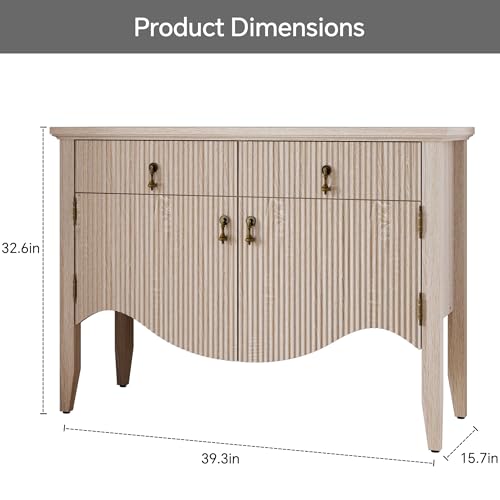 Image of FUSUNBAO 40 inch Fluted Buffet Cabinet, Sideboard Credenza with Drawer,Walnut | Retro,Storage Cabinet,Fluted Sideboard Credenza, 2 Drawer, Accent Bar Cabinet, For Living Room, Dining Room, Entryway