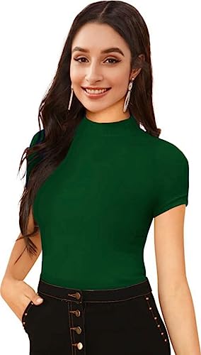 Image of Dream Beauty Fashion Women's Half Sleeve Round High Neck Top Elegant Casual Tee, Pack of 2-23 inch inches (Combo-Tripta Tiger)