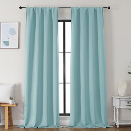 Simplebrand Ava Aqua Blackout Curtains for Bedroom 96 Inches Long 2 Panels, Solid Thermal Insulated, Energy Saving Nursery Window Treatment Curtains Blackout Drapes, W40 x L96 Inch, Aqua