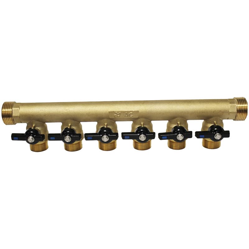 Collecteur sanitaire avec mini-vannes - Collecteur Mini-vanne 1" (26/34) - 6 Piquages Mâle 3/4" (20/27) -