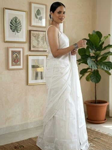 Image of Banarasi soft Cotton-Silk Saree with Unstitched Blouse - Graceful Design for Special Occasions, Weddings & Festivals