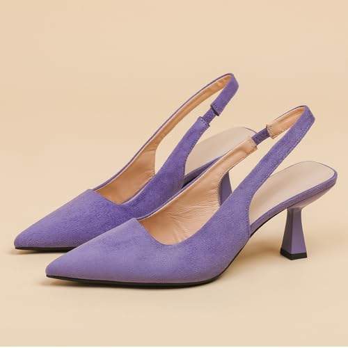 Women's Pointed Toe Closed Toe Slingback Suede Stiletto Pumps Elegant Slip-On Elastic Band Wedding Work Dress Shoes2