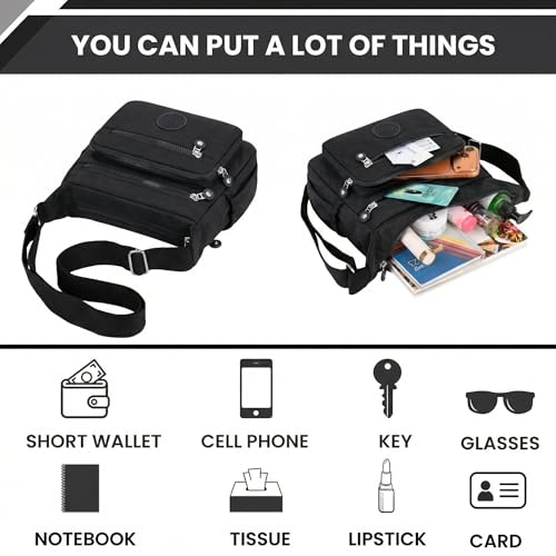 Image of TS WITH TECHSUN Women's Crossbody Sling Bag For Everyday Use, Nylon Shoulder Bag with Zipper Pockets, Adjustable Strap, Water Resistant Handbag for Travel, Shopping