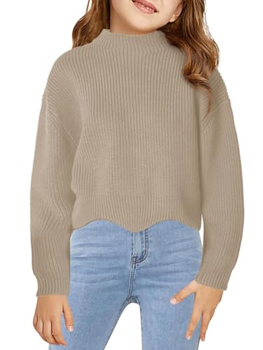 Image of Haloumoning Girls Mock Neck Sweaters Kids Fall Fashion Long Batwing Sleeve Rib Knit Pullover Clothes 5-14 Years