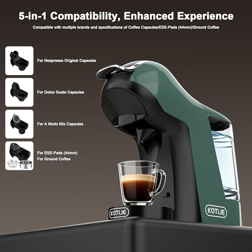 Image of 5 in 1 Coffee Maker, Single Serve Coffee Machine Compatible with K Cup, Nespresso Original, Dolce Gusto, ESE 44mm Pods and Ground Coffee, Touchscreen 7 Cup Sizes, Arc Pro