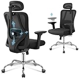 DEVAISE Ergonomic Office Chair Mesh Desk Chair High Breathable Back with 3D Headrest 4D Bouncing Armrests Swivel Computer Task Chairs for Home Office, Black