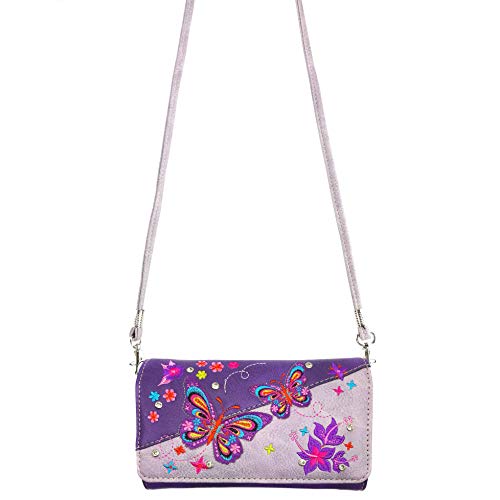 Zelris Butterfly Flower Season Embroidery Women Crossbody Wrist Trifold Wallet3