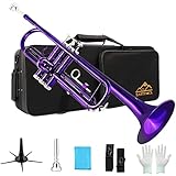 EASTROCK Bb Trumpet Standard Trumpet Set with Carrying Case,Gloves, 7C Mouthpiece and Cleaning Kit (Dark Purple)