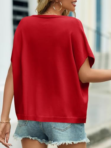 Image of Saodimallsu Womens Summer Oversized Cardigans Batwing Short Sleeve Lightweight Button V Neck Casual Knit Sweater Tops