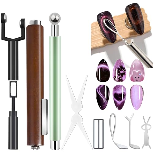 Gorvalin All in 1 Cat Eye Magnet Set - Magnets for Nail French Effect Heart Shaped Bunny and Circle Nail Magnet Perfect DIY Nail Art Tool at Home