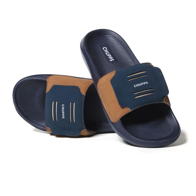 Image of CHUPPS Mi Ace Orange Navy Drift Orthopedic Slippers | Soft Footpharma Footbed | Breathable Ventilation Holes | Lightweight Flip Flops | Anti-Skid Chappals for Everyday For Mens