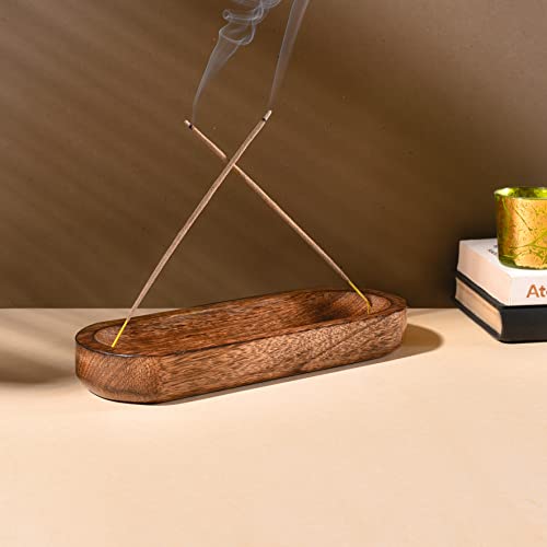 WOOD ART STORE Wooden Oval Shape Incense Hoder Stand | Wooden Aga...